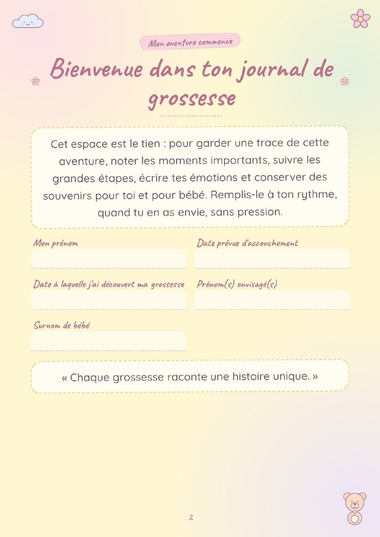 Page 2 : Bienvenue dans ton journal